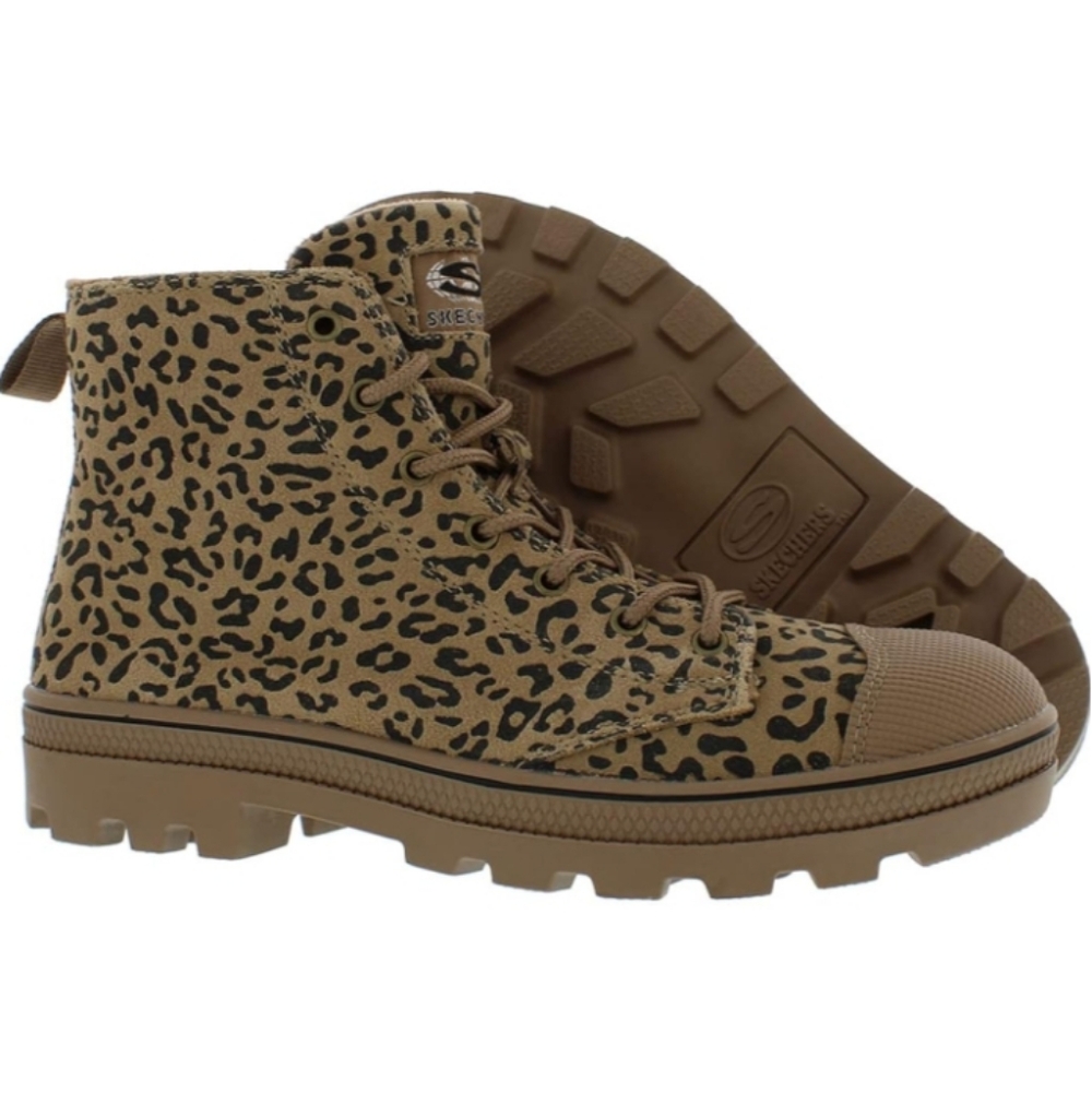 Skechers Tan Leopard Leather  Print Ankle Boots.